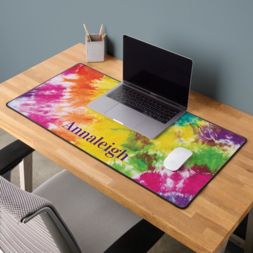 Colorful Rainbow Tie Dye Custom Name Best Friend Desk Mat
