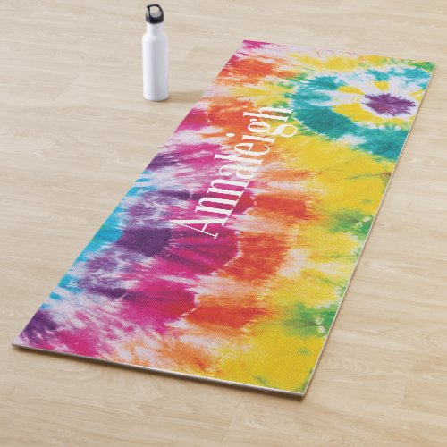 Colorful Rainbow Tie Dye Custom Name Mom Yoga Mat