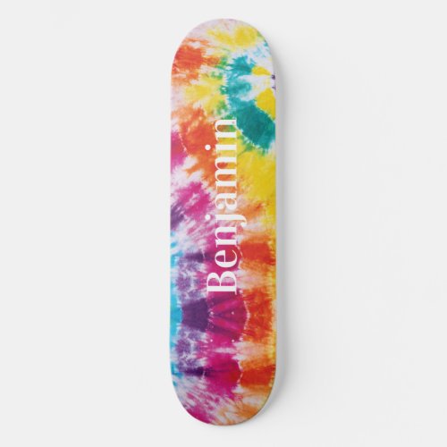 Colorful Rainbow Tie Dye Custom Name Skateboard