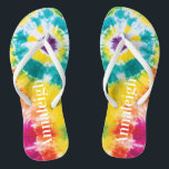 Colorful Rainbow Tie Dye Custom Name Vacation Flip Flops<br><div class="desc">Colorful Rainbow Tie Dye Custom Name flip flops you can easily add a name,  to make a unique one of a kind gift for your best friend or the rest of the family before heading off to your next tropical destination.</div>