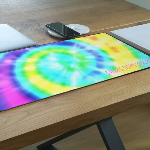 Colorful Rainbow Tie Dye Hippie Trippy Desk Mat