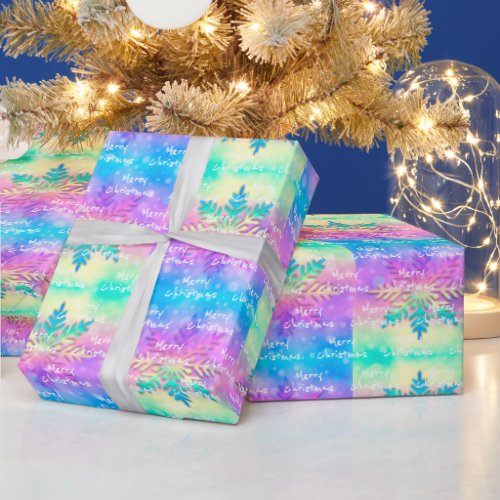 Colorful Rainbow Tie_Dye Snowflake Merry Christmas Wrapping Paper