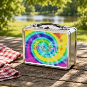Colorful Rainbow Tie Dye Trippy Metal Lunch Box