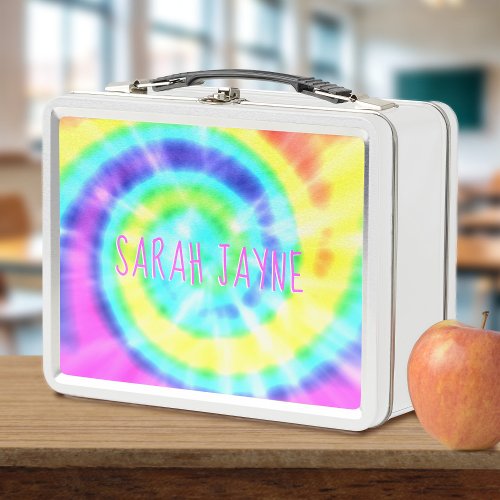 Colorful Rainbow Tie Dye Trippy Metal Lunch Box