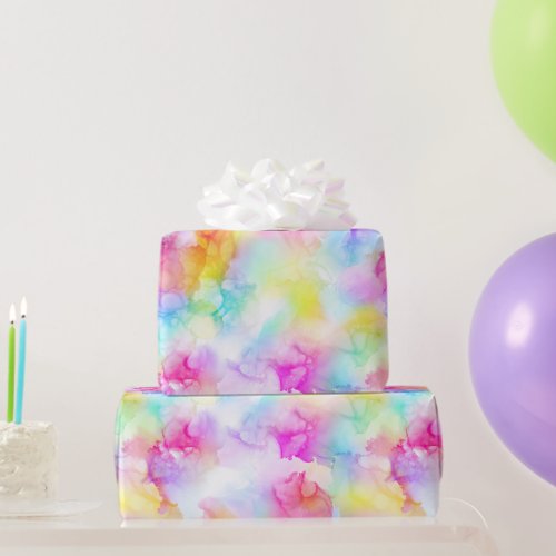 Colorful Rainbow Tie Dye Watercolor Ink Wrapping Paper