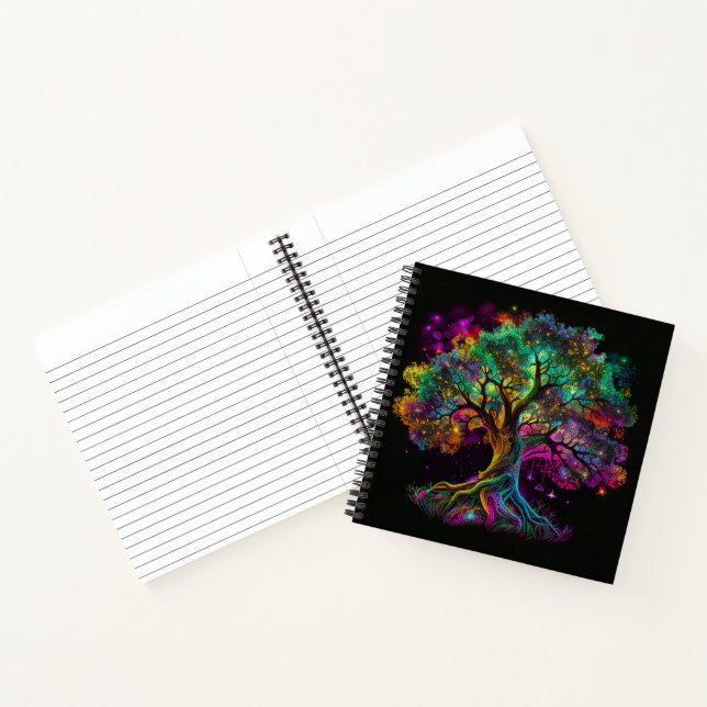 Colorful Rainbow Tree Fireflies Modern Artwork | Notebook (Inside)