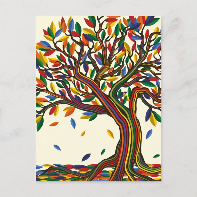 Colorful rainbow tree with bright colors postcard (Front)
