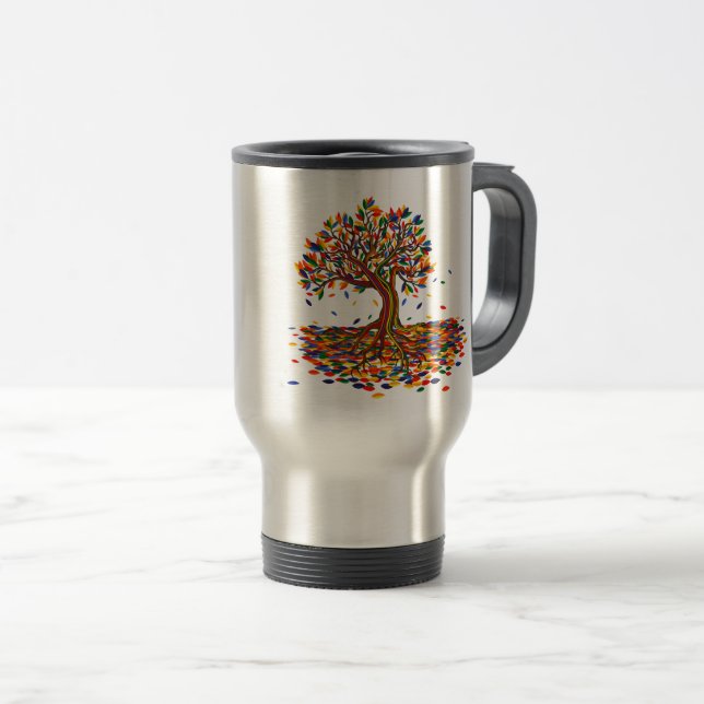 Colorful rainbow tree with bright colors travel mug (Front Right)