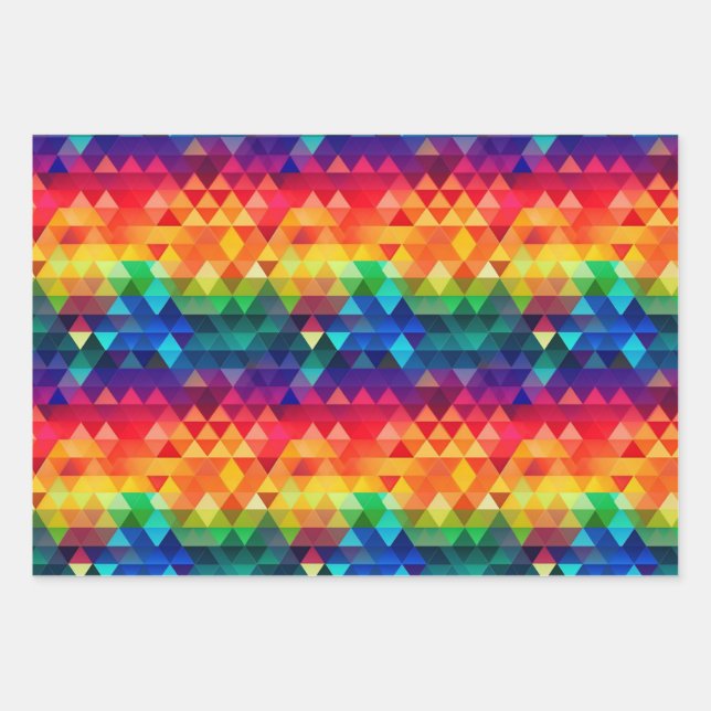 Colorful Rainbow Triangle Repeating Shape Pattern Wrapping Paper Sheets (Front)