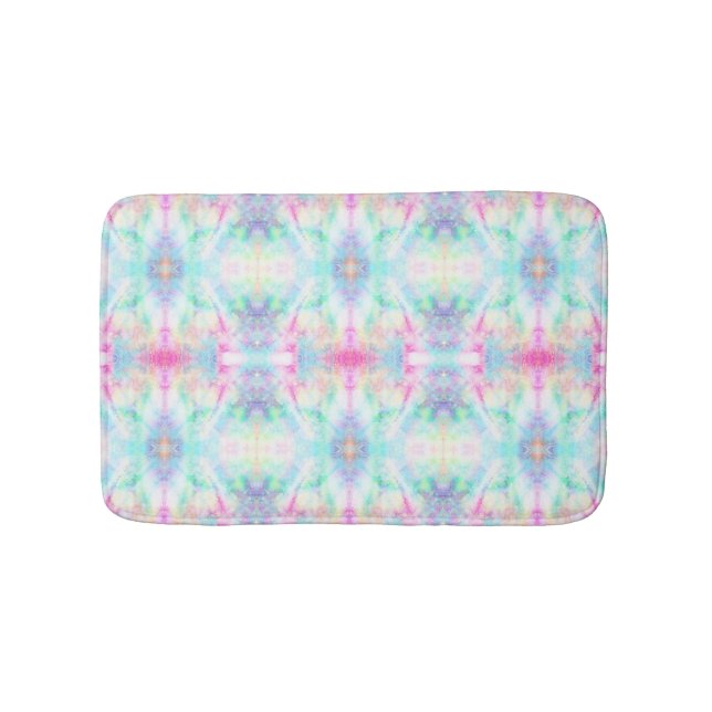 Colorful Rainbow Tribal Boho Tie Dye Bath Mat (Front)