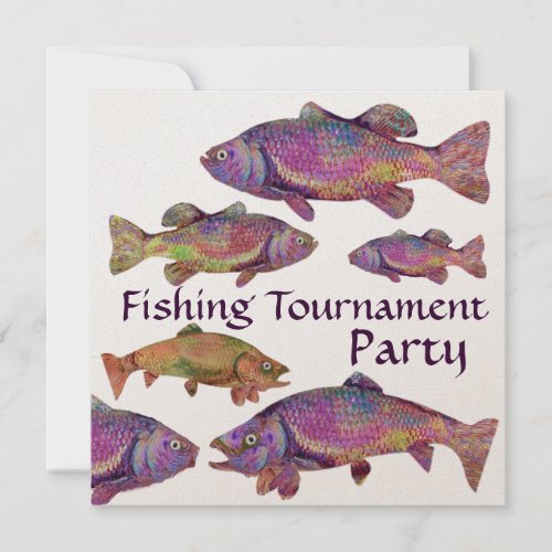 COLORFUL RAINBOW TROUT FISHING TOURNAMENT PARTY INVITATION