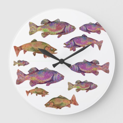 COLORFUL RAINBOW TROUT LARGE CLOCK