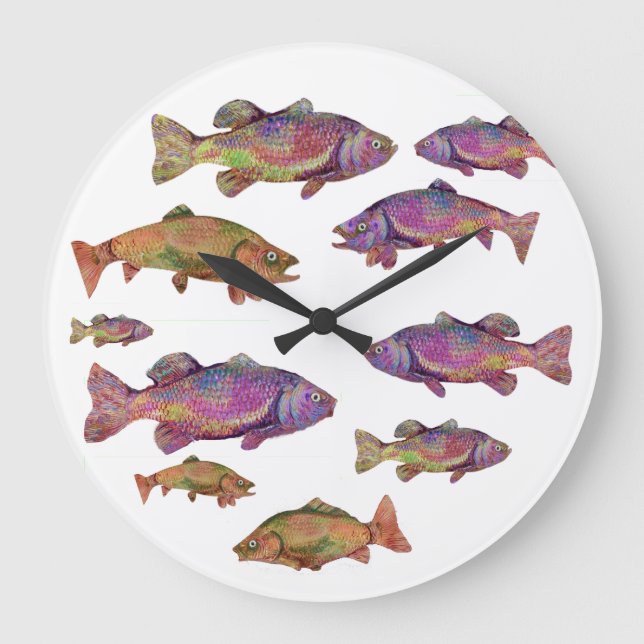 COLORFUL RAINBOW TROUT LARGE CLOCK (Front)