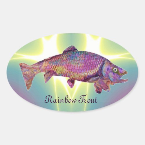 COLORFUL RAINBOW TROUT OVAL STICKER