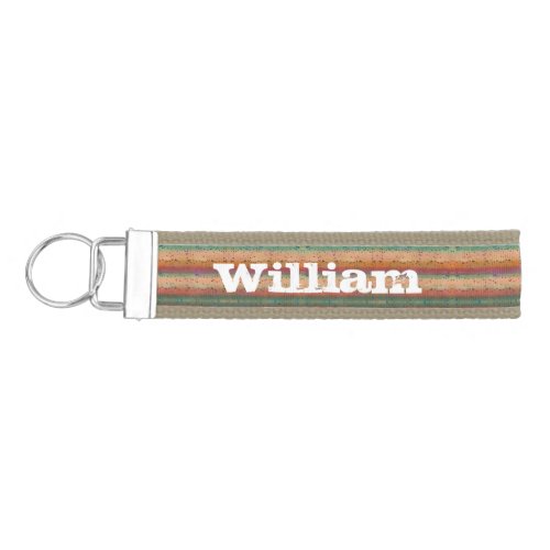 Colorful Rainbow Trout Pattern with Name Fisherman Wrist Keychain