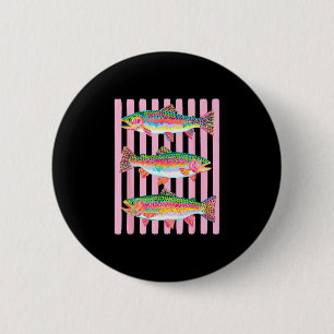 Colorful rainbow trout preppy summer lake life button