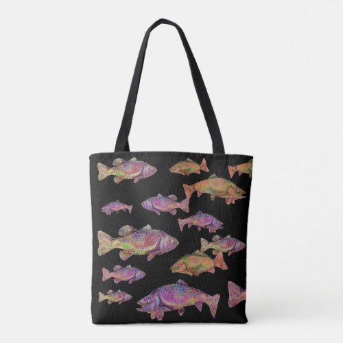 COLORFUL RAINBOW TROUTS Black Tote Bag