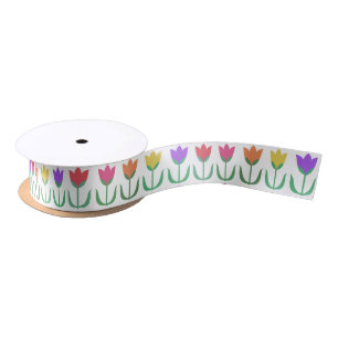 Colorful Rainbow Tulips, Spring Flowers Satin Ribbon