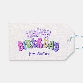 Colorful Rainbow Typography Simple Happy Birthday Gift Tags