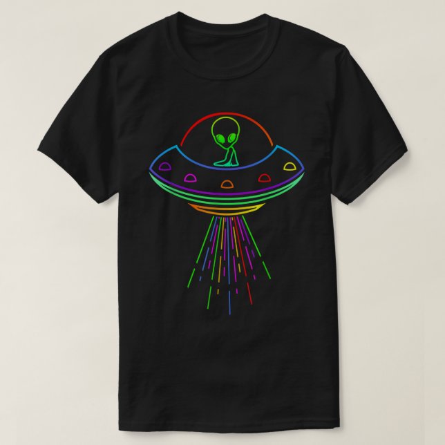 Colorful Rainbow UFO Alien Design T-Shirt (Design Front)