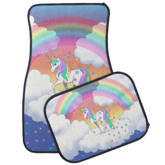 Colorful Rainbow Unicorn and Stars Car Floor Mat