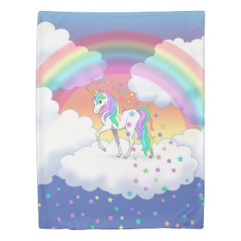 Colorful Rainbow Unicorn And Stars Duvet Cover by Fun_Forest at Zazzle
