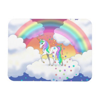 Colorful Rainbow Unicorn And Stars Magnet by Fun_Forest at Zazzle