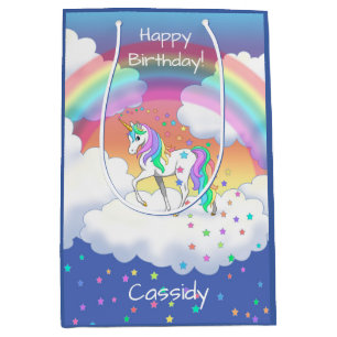 Colorful Rainbow Unicorn and Stars Medium Gift Bag