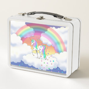 Colorful Rainbow Unicorn and Stars Metal Lunch Box