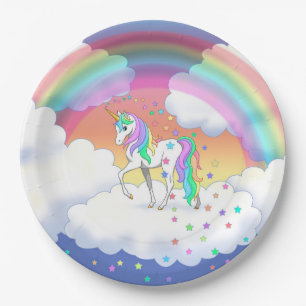 Colorful Rainbow Unicorn and Stars Paper Plates