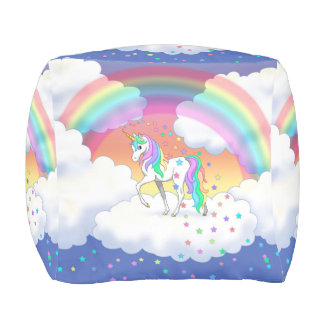 Colorful Rainbow Unicorn and Stars Pouf