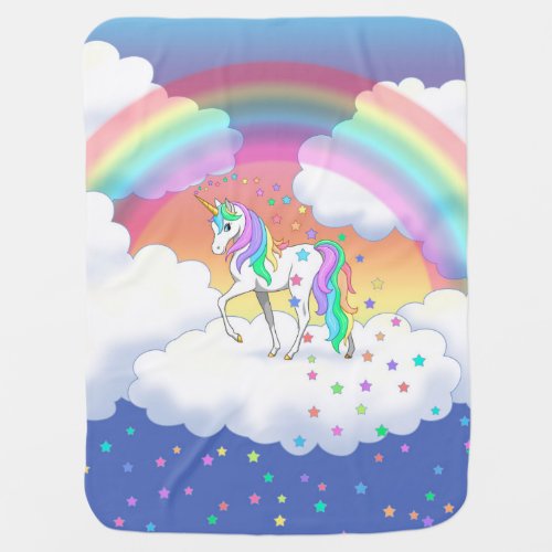Colorful Rainbow Unicorn and Stars Receiving Blanket