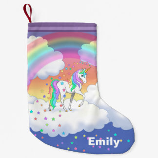 Colorful Rainbow Unicorn and Stars Small Christmas Stocking