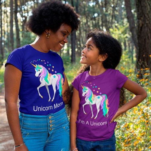 Colorful Rainbow Unicorn and Stars T_Shirt