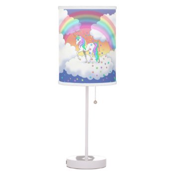 Colorful Rainbow Unicorn And Stars Table Lamp by Fun_Forest at Zazzle