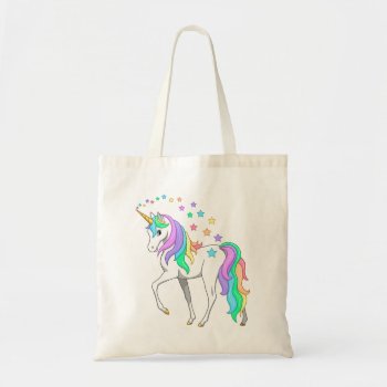 Colorful Rainbow Unicorn And Stars Tote Bag by Fun_Forest at Zazzle