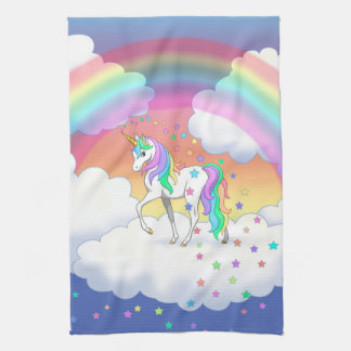 Colorful Rainbow Unicorn and Stars Towel