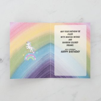 Colorful Rainbow Unicorn Birthday Card | Zazzle