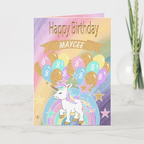 Colorful Rainbow Unicorn Birthday Card