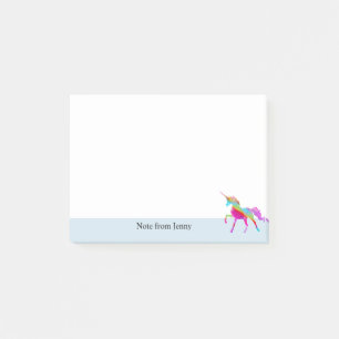 Colorful Rainbow Unicorn Custom Light Blue Name Post-it Notes