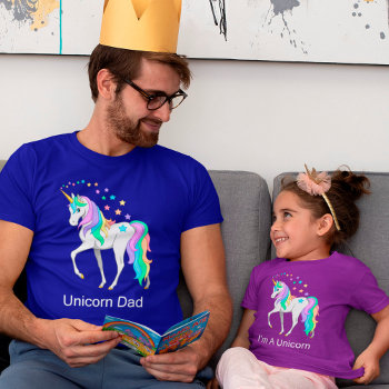 Colorful Rainbow Unicorn Dad T-shirt by Fun_Forest at Zazzle