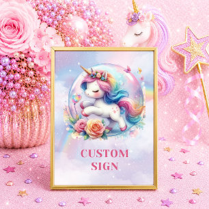 Colorful Rainbow Unicorn Girl Birthday Tabletop Si Poster