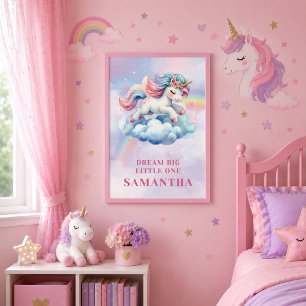 Colorful Rainbow Unicorn Girl Birthday Wall Poster