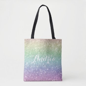 Colorful Rainbow Unicorn Glitter Pattern Trendy Tote Bag by KeikoPrints at Zazzle