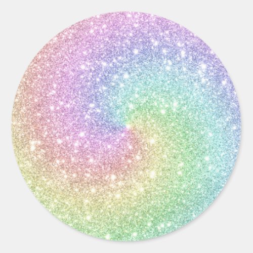 Colorful Rainbow Unicorn Glitter Spiral Modern Classic Round Sticker