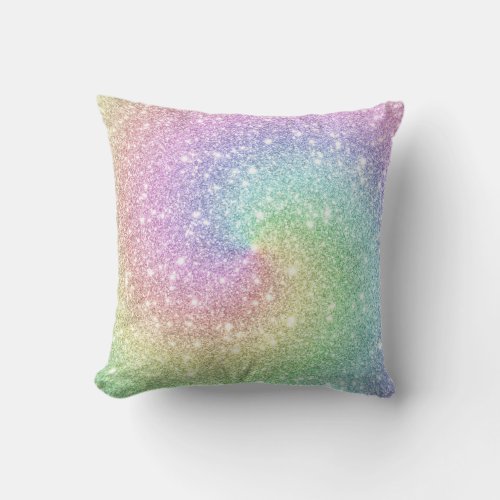 Colorful Rainbow Unicorn Glitter Spiral Trendy Throw Pillow