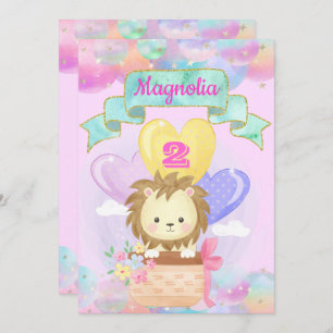 Colorful Rainbow Unicorn Hot Air Balloon Baby Lion Invitation
