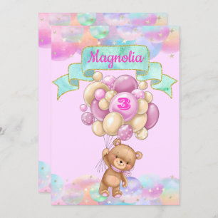 Colorful Rainbow Unicorn Hot Air Balloon Birthday Invitation