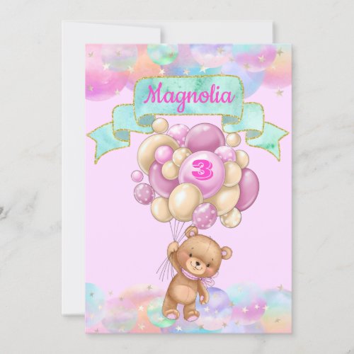 Colorful Rainbow Unicorn Hot Air Balloon Birthday Invitation