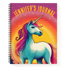 Colorful Rainbow Unicorn Journal Name Notebook